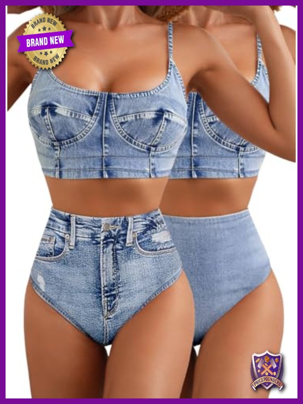 Women High Waisted 2 Piece Reversible Bottom Bikini Set